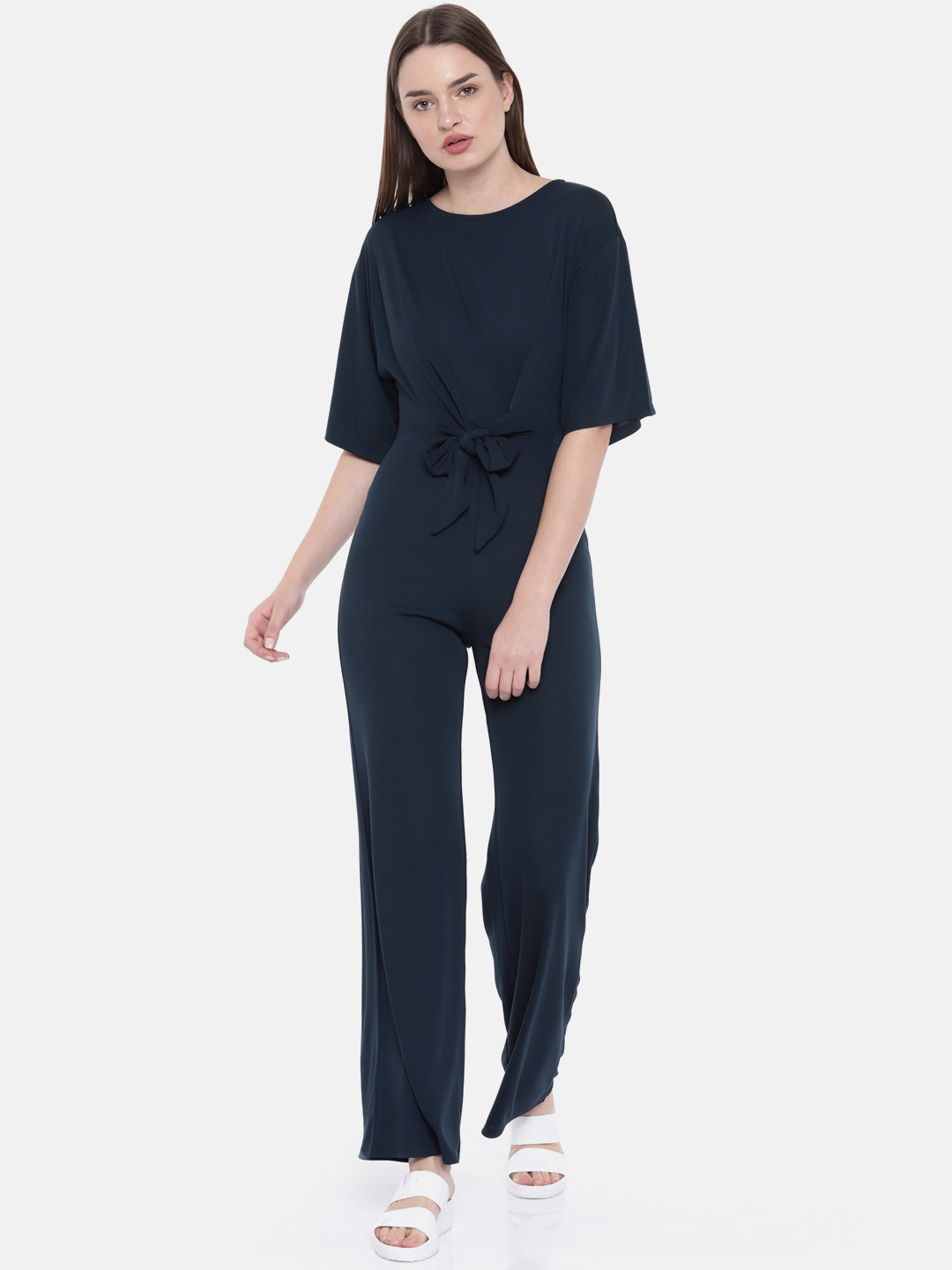 Buy FOREVER 21 Navy Blue Solid Basic Jumpsuit Jumpsuit for Women