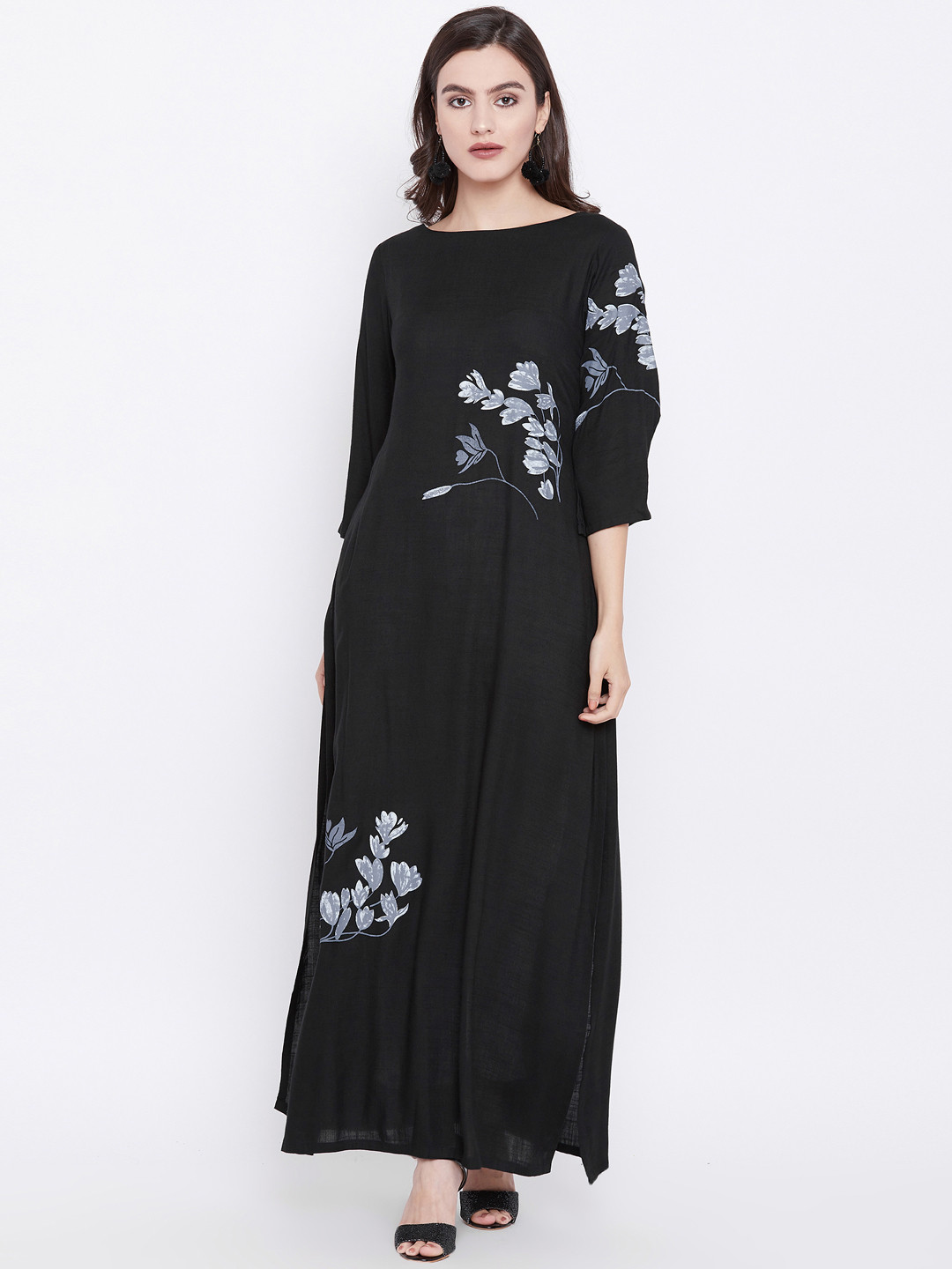 Women Black Printed A-Line Kurta main image 1