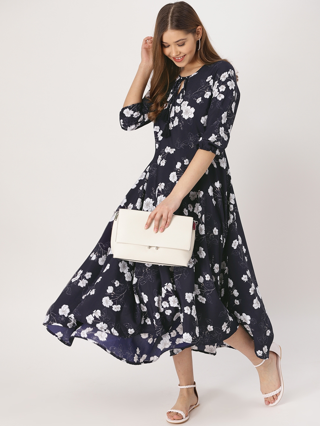 Buy DressBerry Women Navy Blue White Printed Maxi Dress