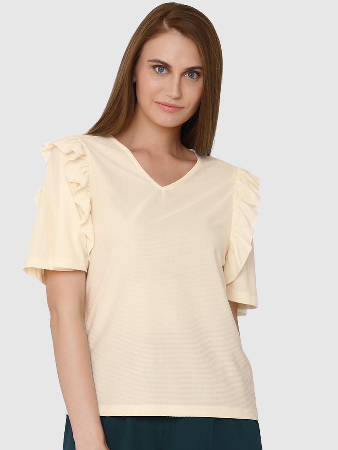 Buy Vero Moda Women Cream Coloured Self Design Top Tops for Women