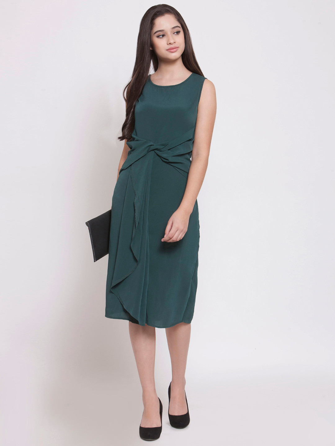 Buy Martini Women Green Solid Fit And Flare Dress Dresses for Women