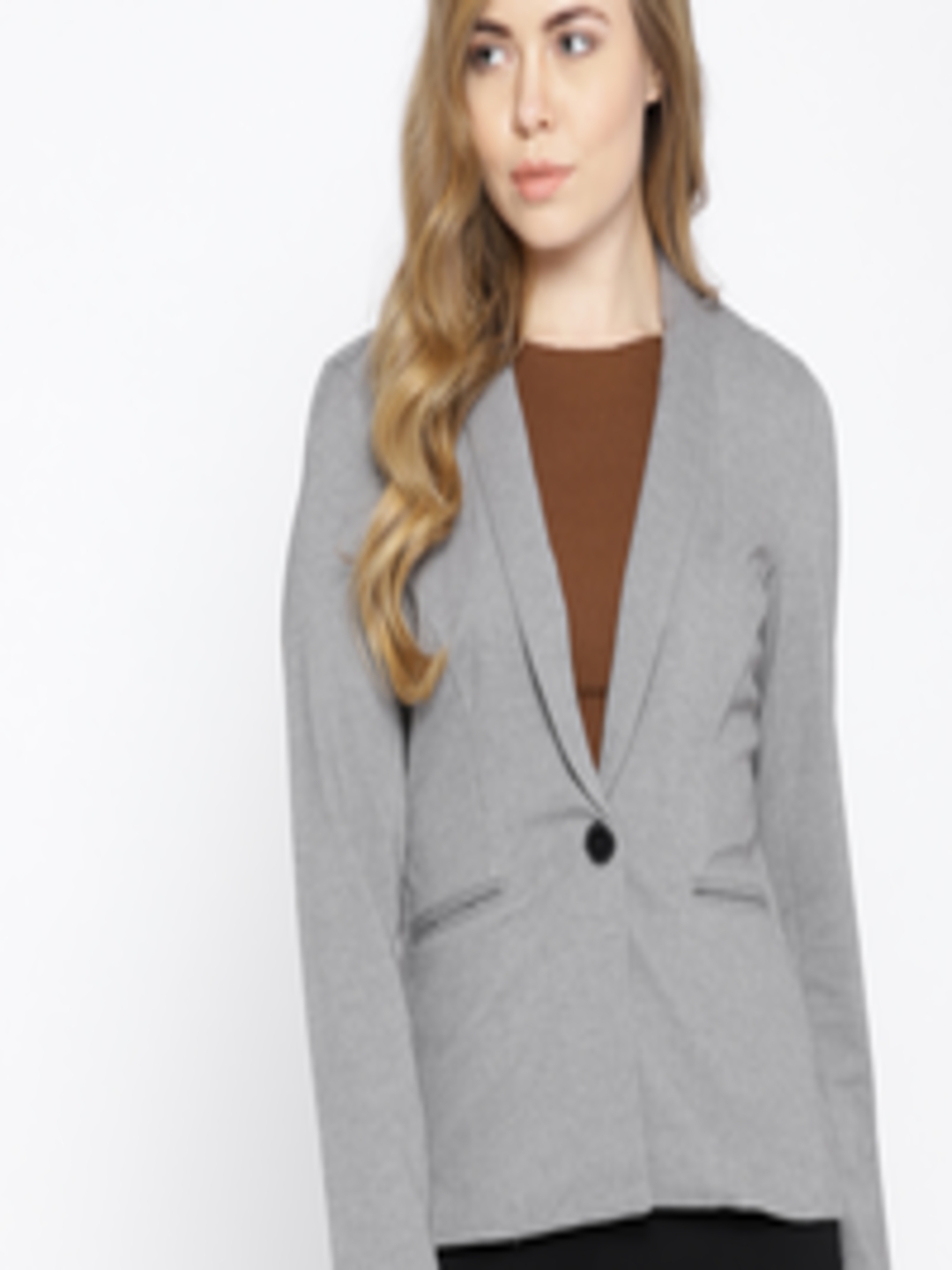 Buy Vero Moda Women Grey Melange Solid Casual Blazer - Blazers for ...