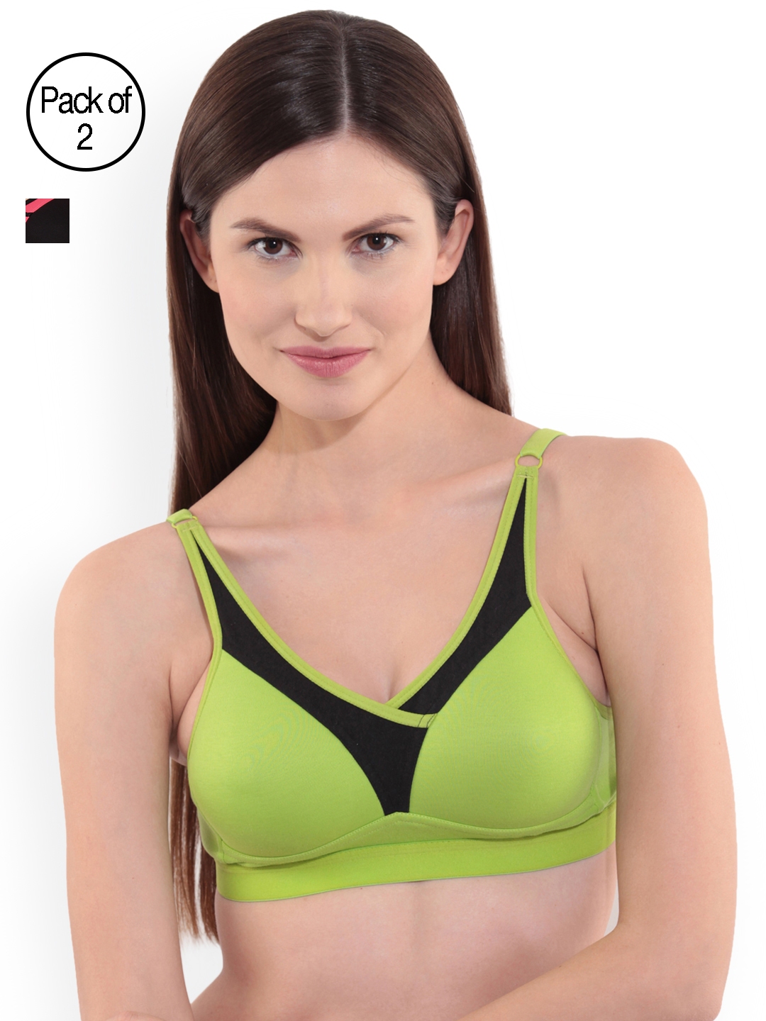 Buy Floret Black And Lime Green Solid Non Wired Heavily Padded Sports Bra Bra For Women 7488795 