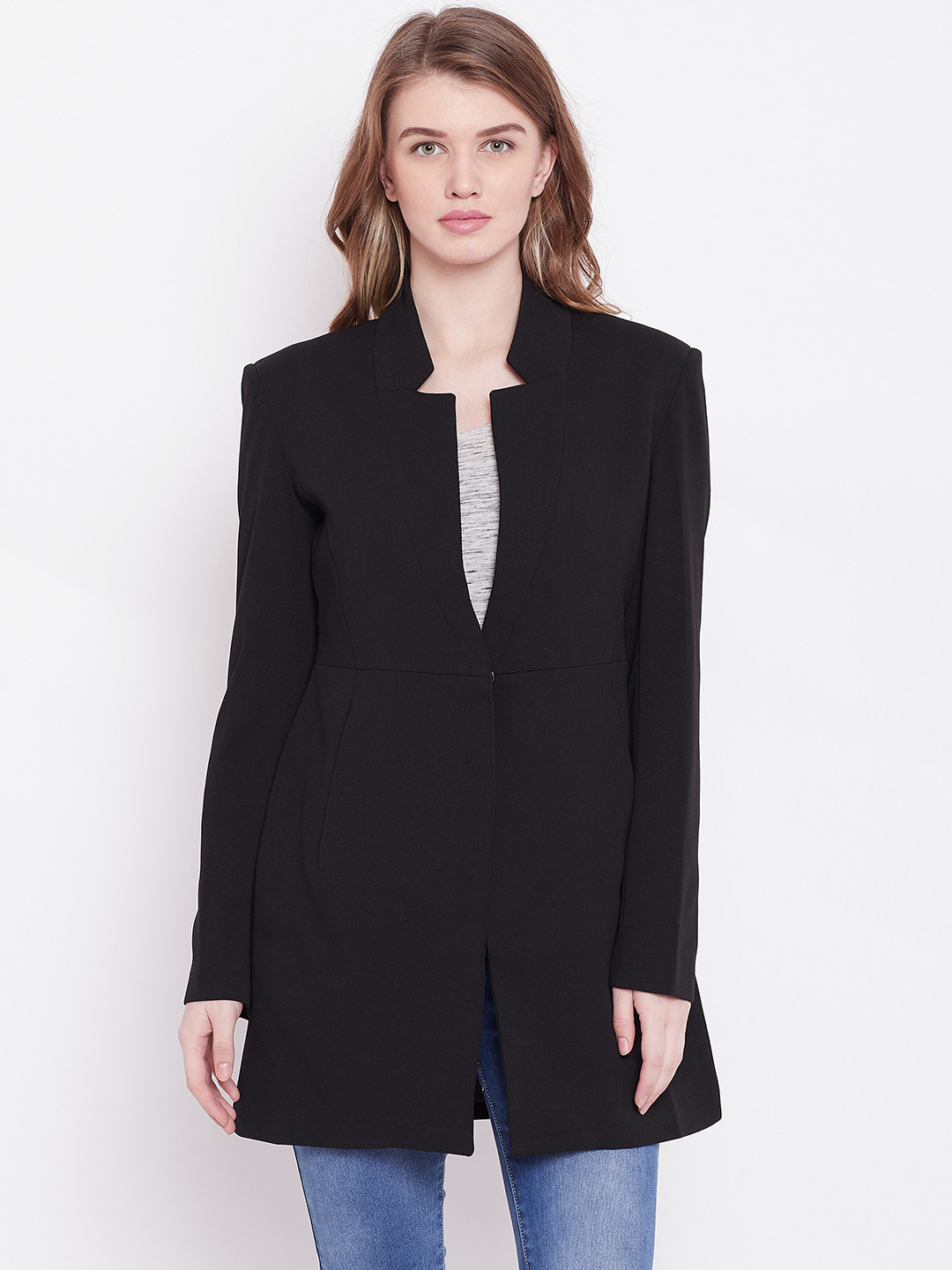 Buy Duke Women Black Solid Casual Longline Blazer