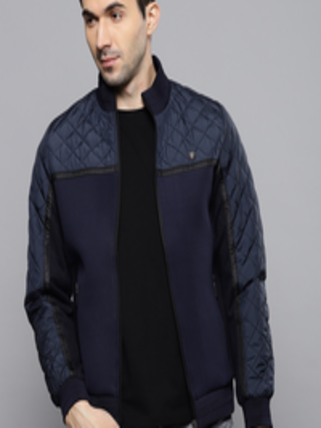 Buy Louis Philippe Men Navy Blue Solid Bomber Jacket - Jackets for Men ...