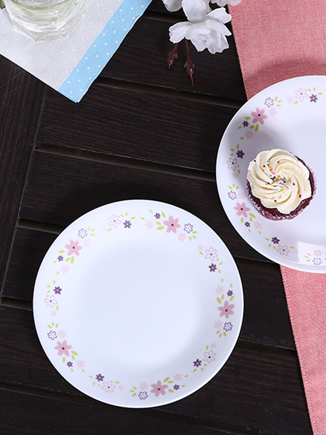 Buy Corelle White Set Of 6 Printed Glass Plates Dinnerware for Unisex