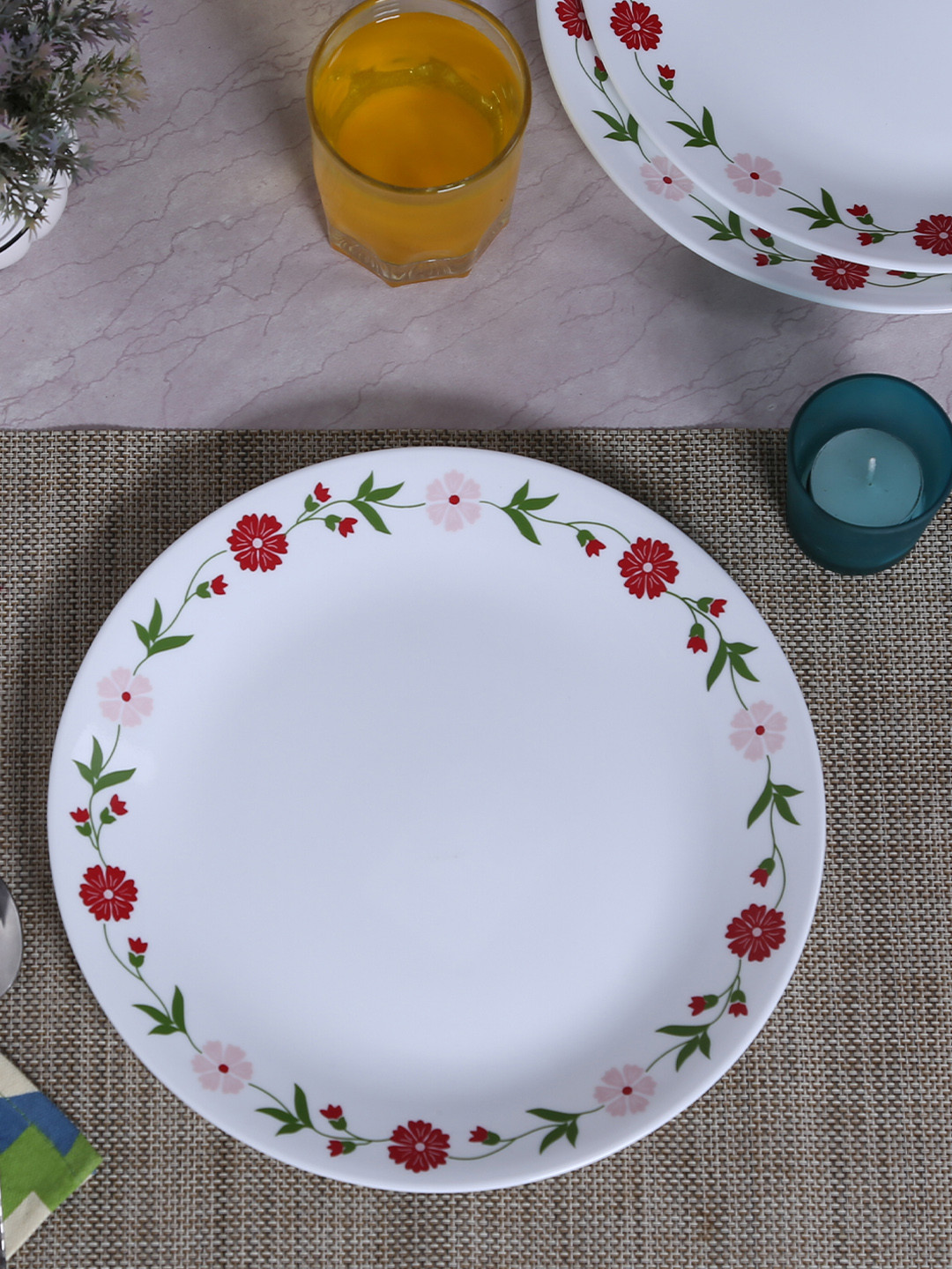 Buy Corelle White Set Of 6 Printed Medium Plates Dinnerware for
