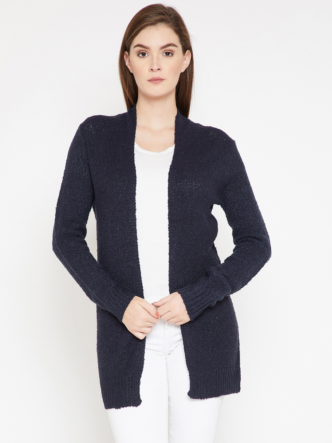 Buy RARE Navy Blue Solid Open Front Shrug Shrug for Women 7492674