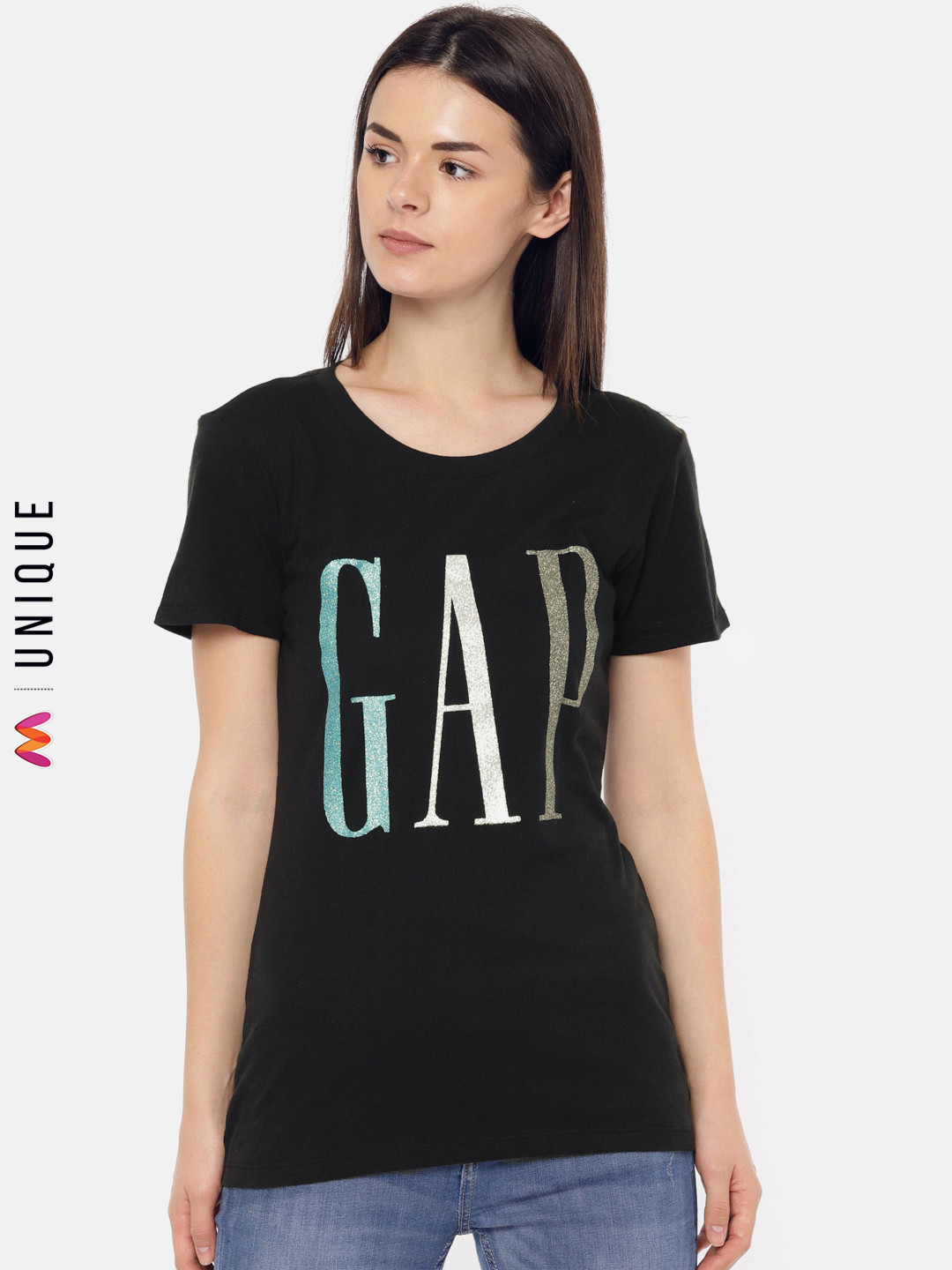 Buy GAP Women's Blacck Short Sleeve Logo Graphic Tee Tshirts for