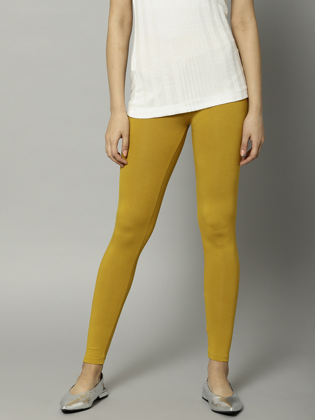 Buy Marks & Spencer Women Mustard Yellow Solid Leggings Leggings for