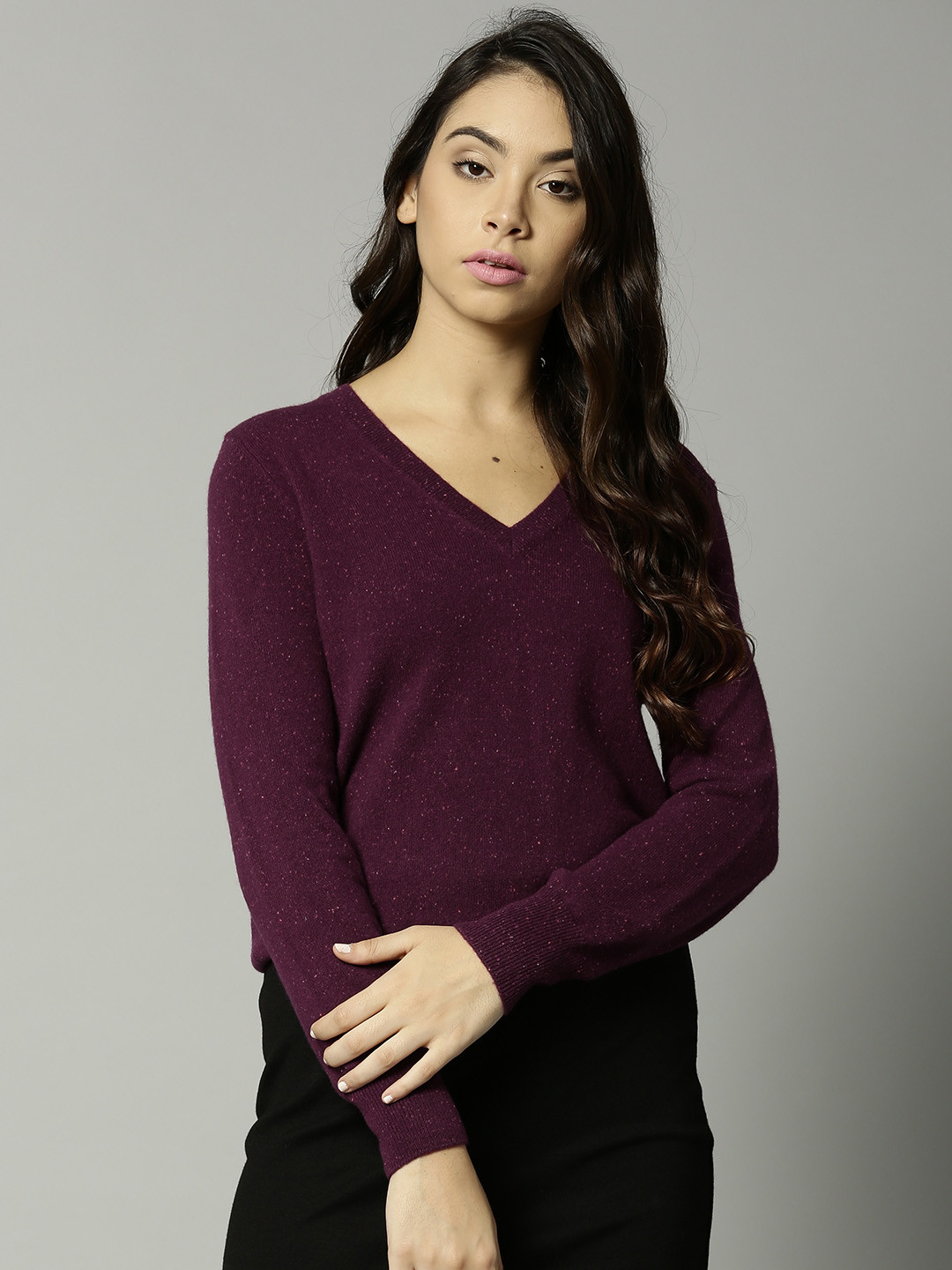 Buy Marks & Spencer Women Burgundy Speckled Pullover - Sweaters for Women 7493650 | Myntra
