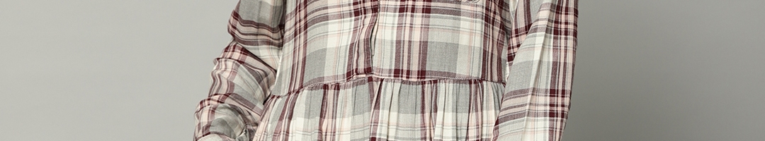 Buy Marks & Spencer Women Grey & Maroon Checked A Line Dress - Dresses ...