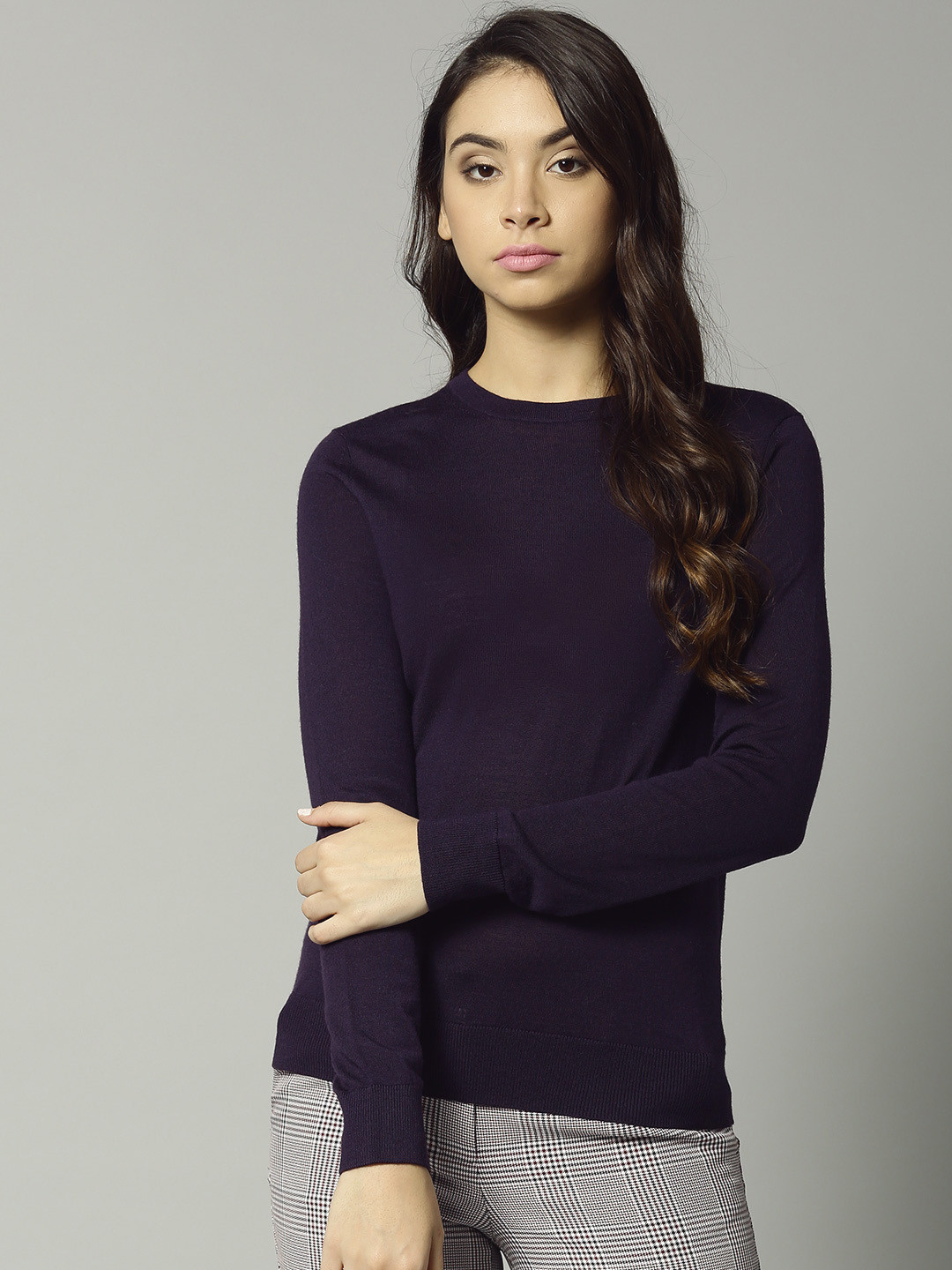 Buy Marks & Spencer Women Purple Woollen Solid Pullover Sweaters for