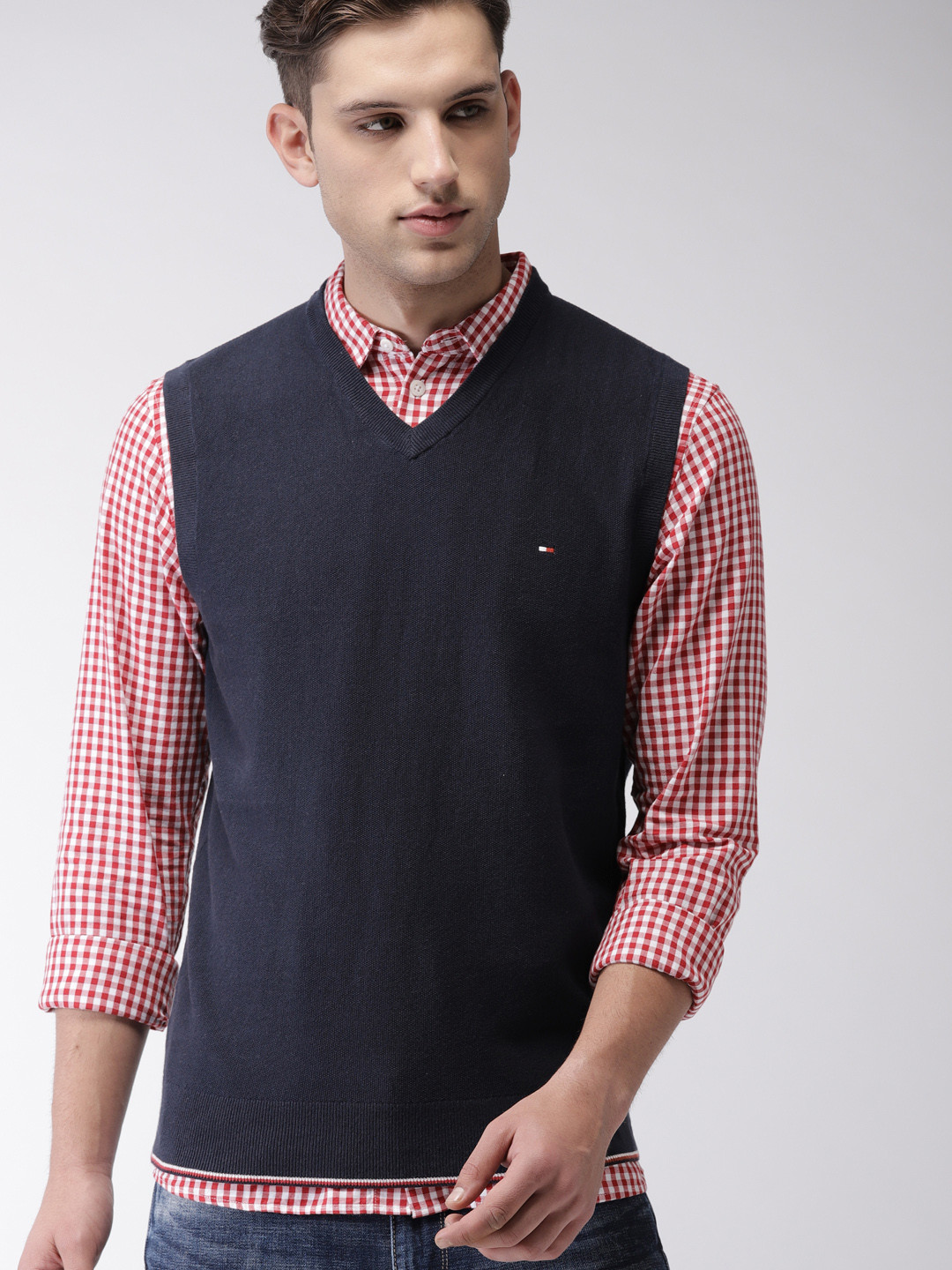 Buy Tommy Hilfiger Men Navy Solid Sweater Vest Sweaters for Men
