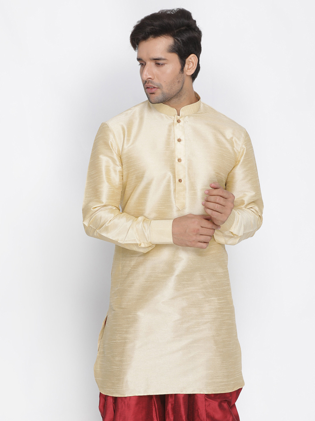 Buy VASTRAMAY Men Gold Toned Solid Straight Kurta Kurtas for Men 7494895 Myntra