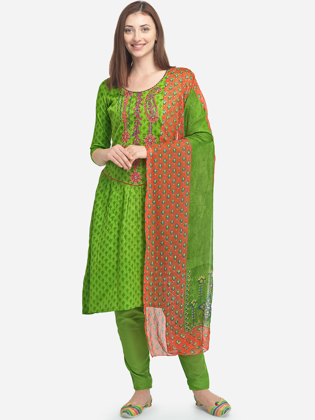 Buy Satrani Green Unstitched Dress Material Dress Material for Women 7496431 Myntra