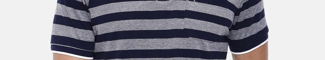 Buy Classic Polo Men Navy Blue & Off White Striped Polo Collar T Shirt ...