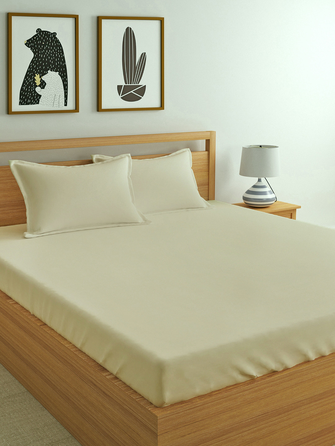 Buy Dreamscape Cream Coloured Solid Flat 300 TC Extra Large Bedsheet