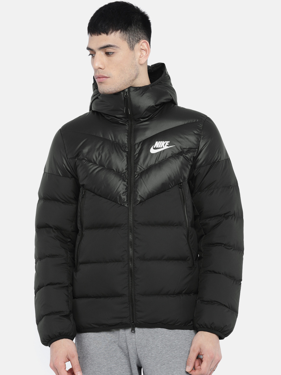 Buy Nike Men Black Solid NSW DWN FILL WR Standard Fit Water Resistant Hooded Puffer Jacket 