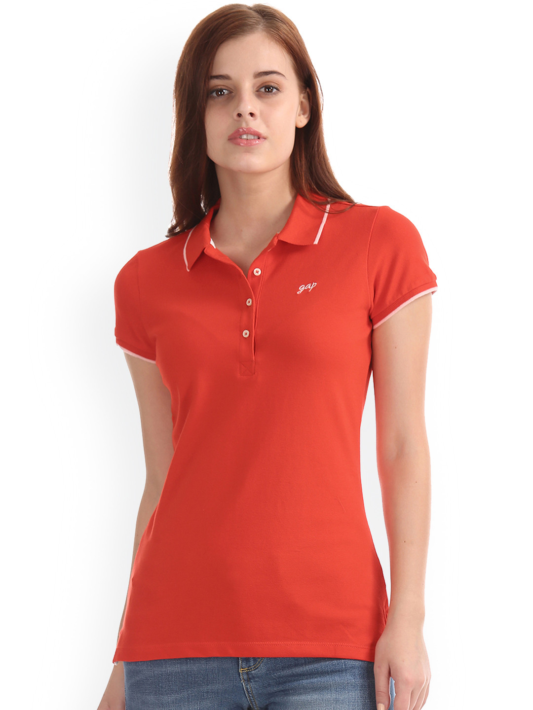 Buy GAP Women Red Solid Polo Collar T Shirt Tshirts for Women 7501329