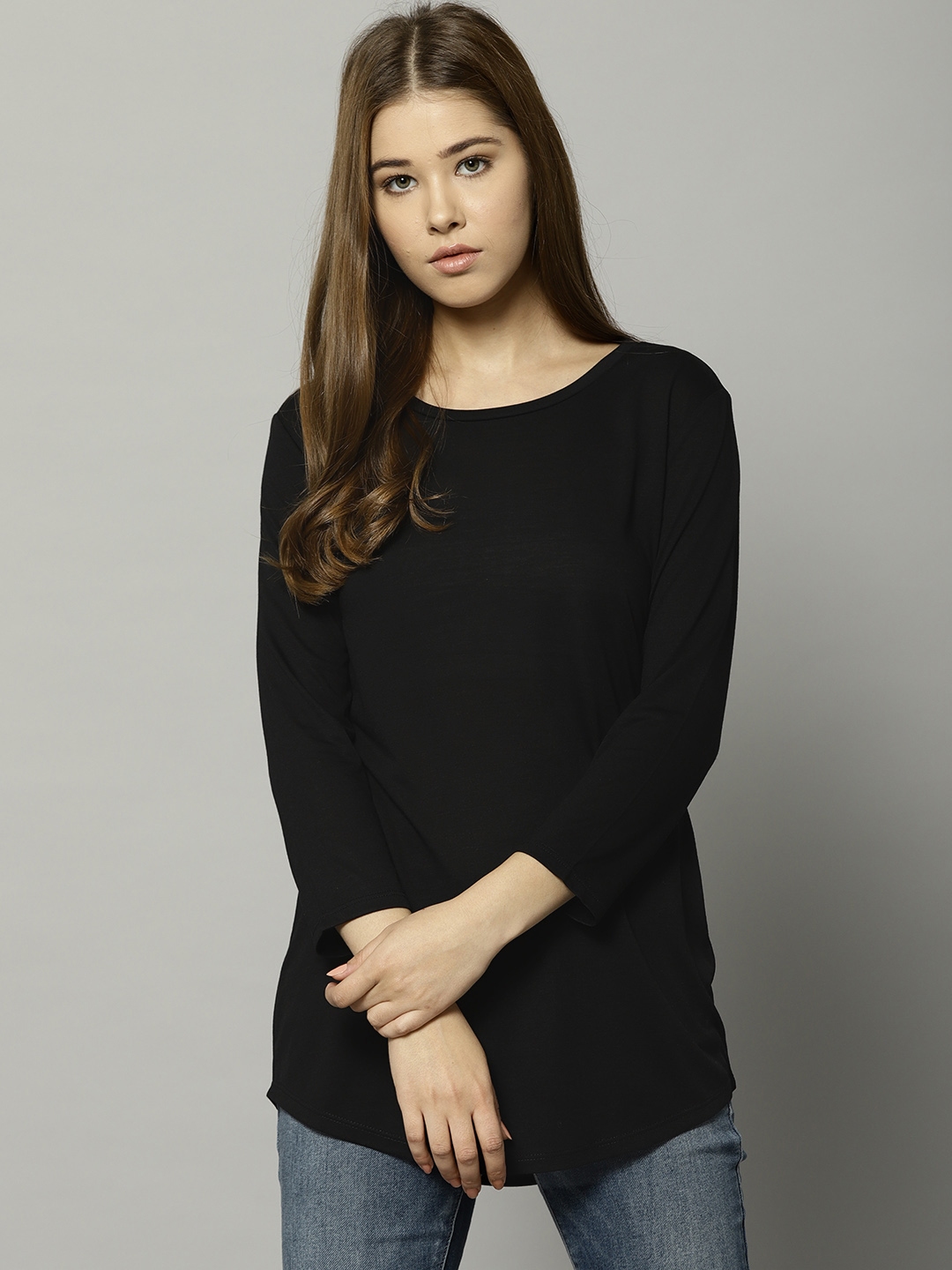 Buy Marks & Spencer Women Black Solid Round Neck T Shirt - Tshirts for Women 7502051 | Myntra