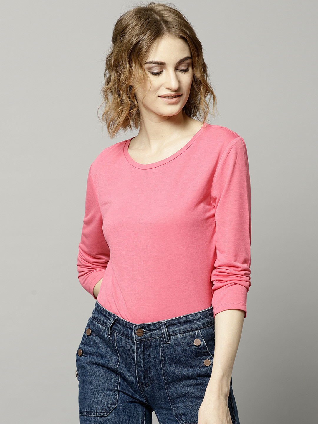 Buy Marks & Spencer Women Pink Solid Round Neck T Shirt Tshirts for