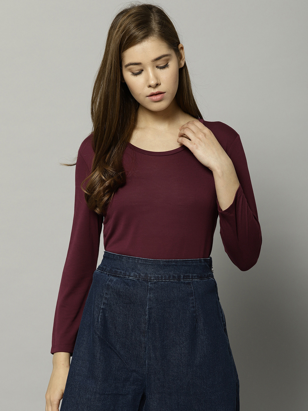 Buy Marks & Spencer Women Burgundy Solid Longline T Shirt - Tshirts for Women 7502064 | Myntra