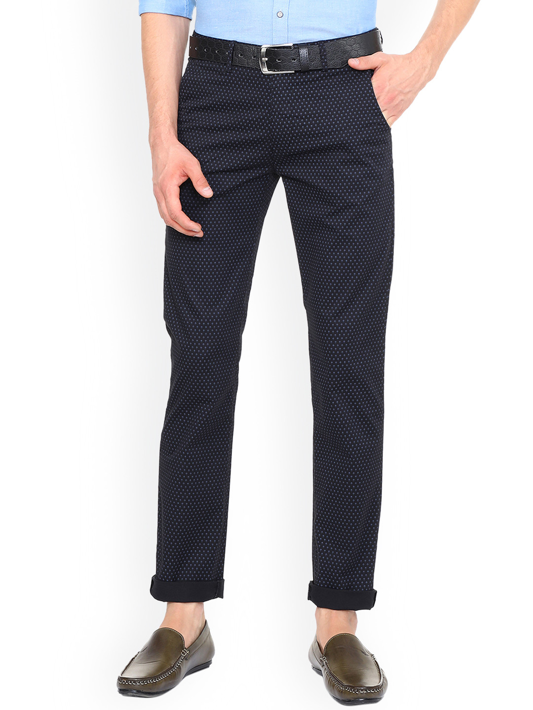 Buy Peter England Casuals Men Black & Navy Blue Slim Fit Printed