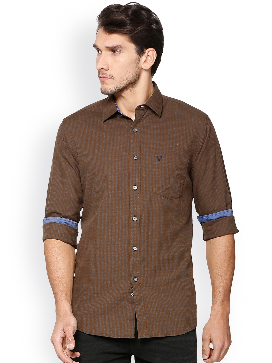 Buy Allen Solly Men Brown Regular Fit Checked Casual Shirt - Shirts for ...