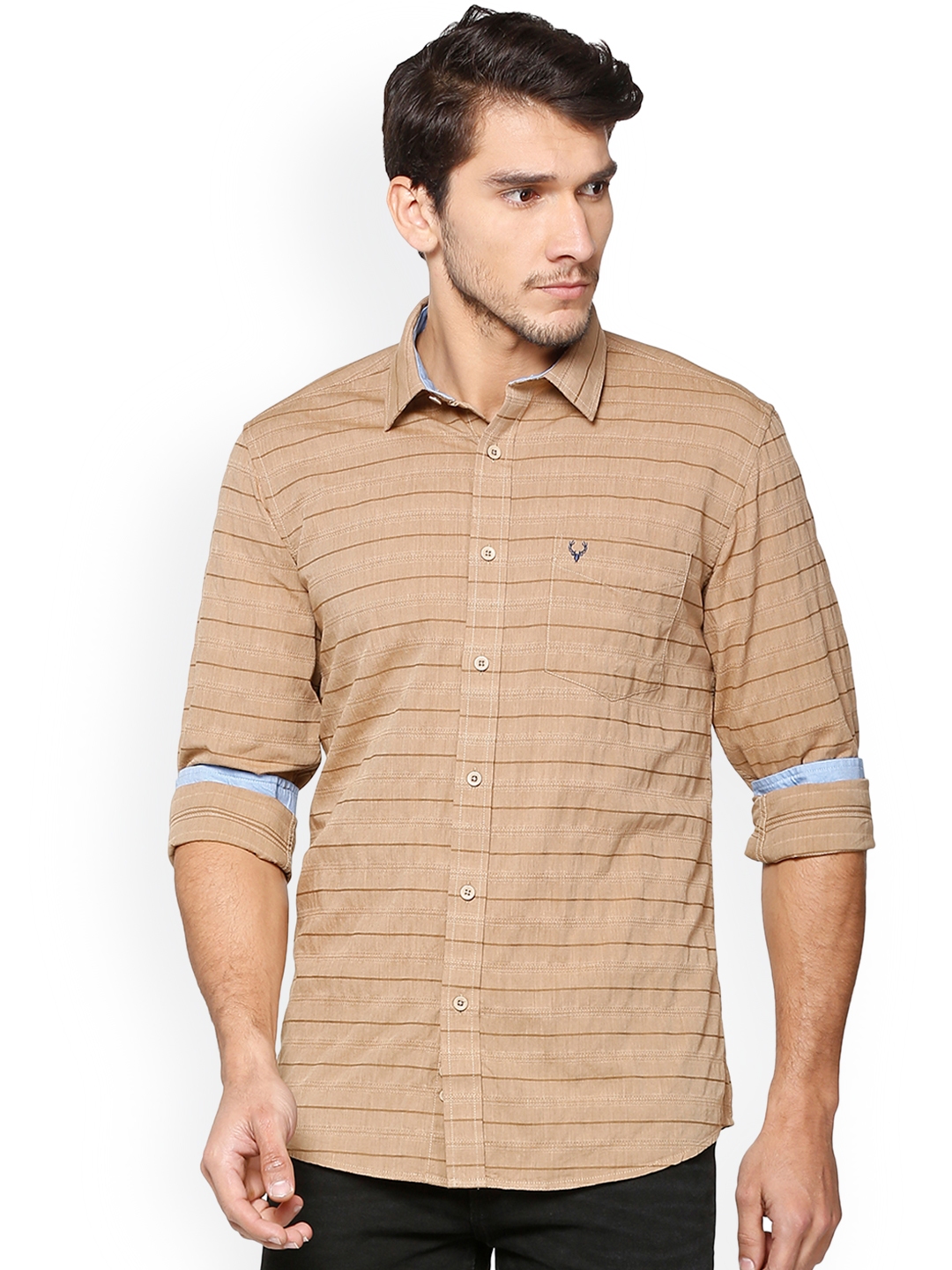 Buy Allen Solly Men Brown Slim Fit Striped Casual Shirt - Shirts for ...
