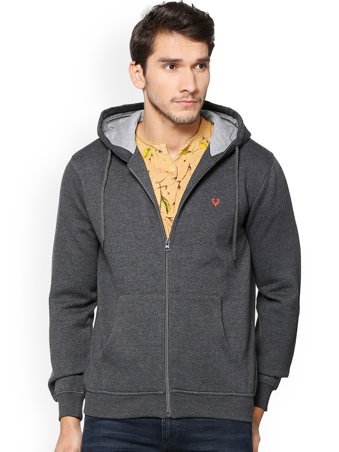 Buy Allen Solly Men Grey Solid Hooded Sweatshirt - Sweatshirts for Men 7504205 | Myntra