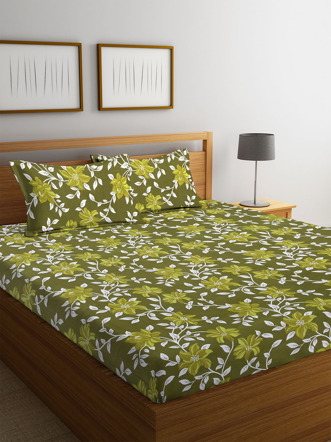Buy Home Sizzler Green Floral Flat 144 TC Cotton 1 Double Bedsheet With