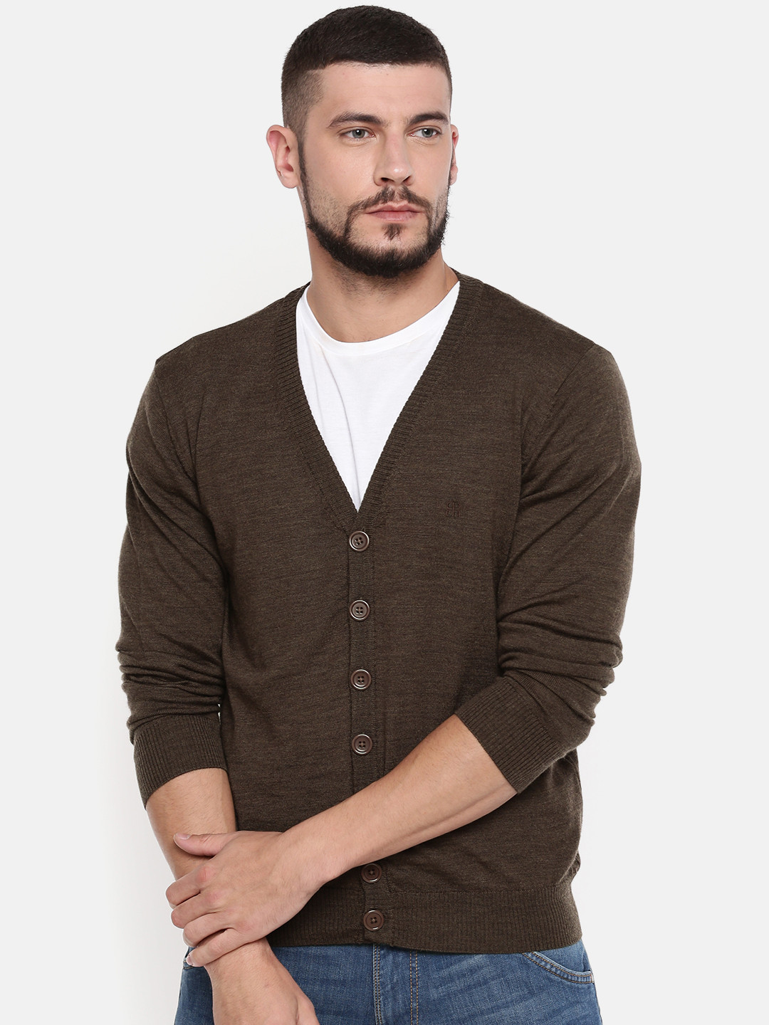 Buy Raymond Men Brown Solid Woollen Cardigan - Sweaters for Men 7504627 ...