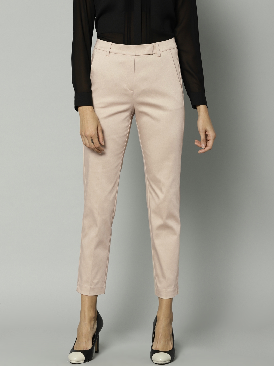 Buy Marks & Spencer Women Beige Solid Cropped Formal Trousers ...