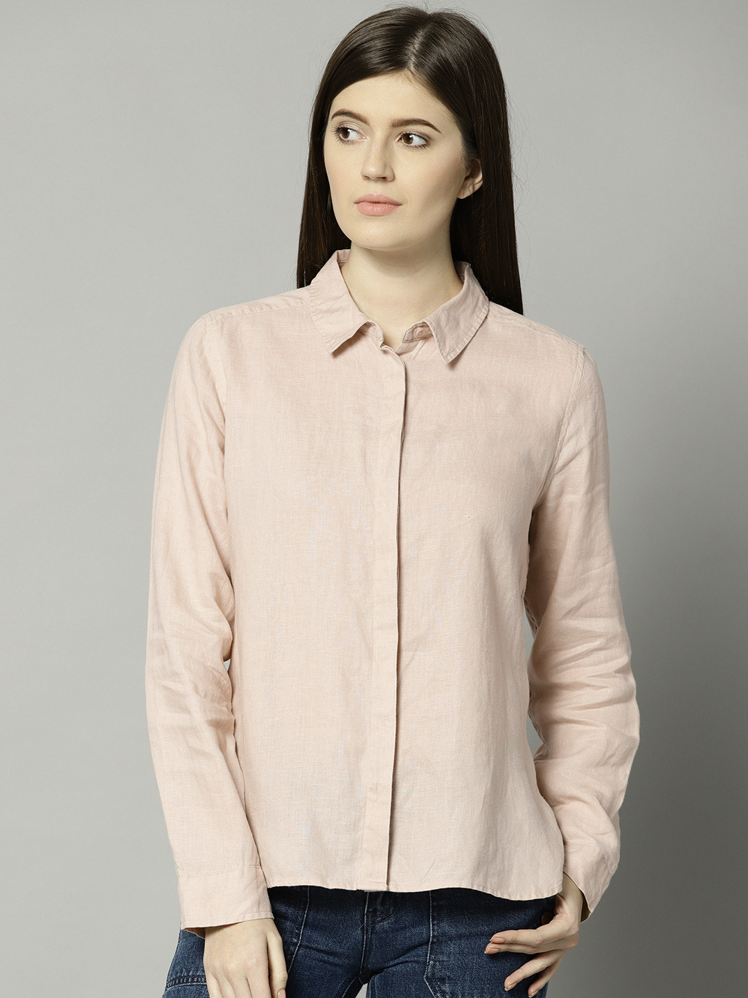 Buy Marks & Spencer Women Beige Linen Regular Fit Solid Casual Shirt