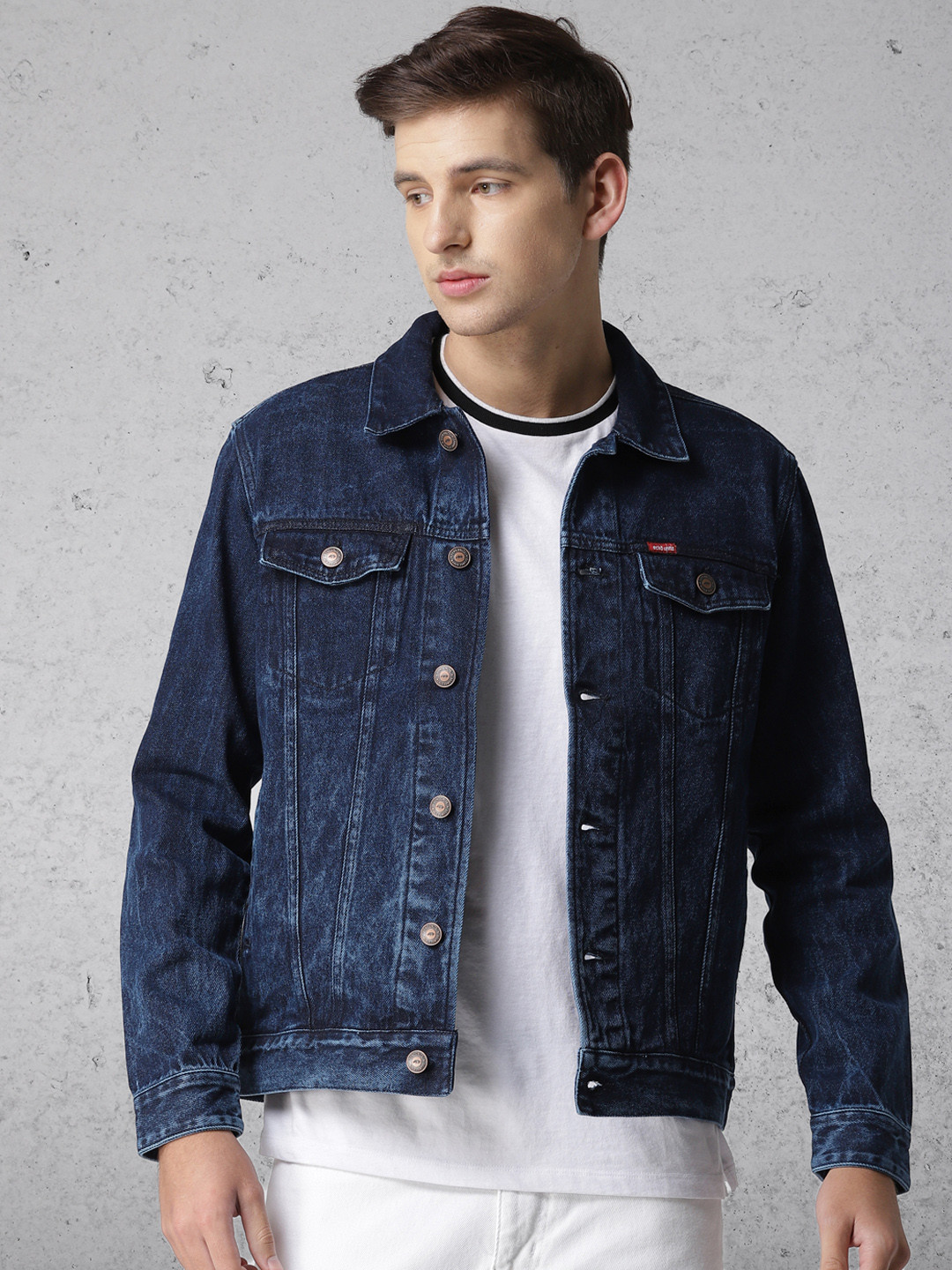 Buy Ecko Unltd Men Navy Blue Solid Denim Jacket - Jackets ...