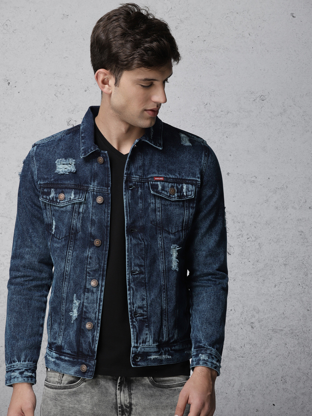 Buy Ecko Unltd Men Blue Washed Distressed Denim Jacket Jackets for