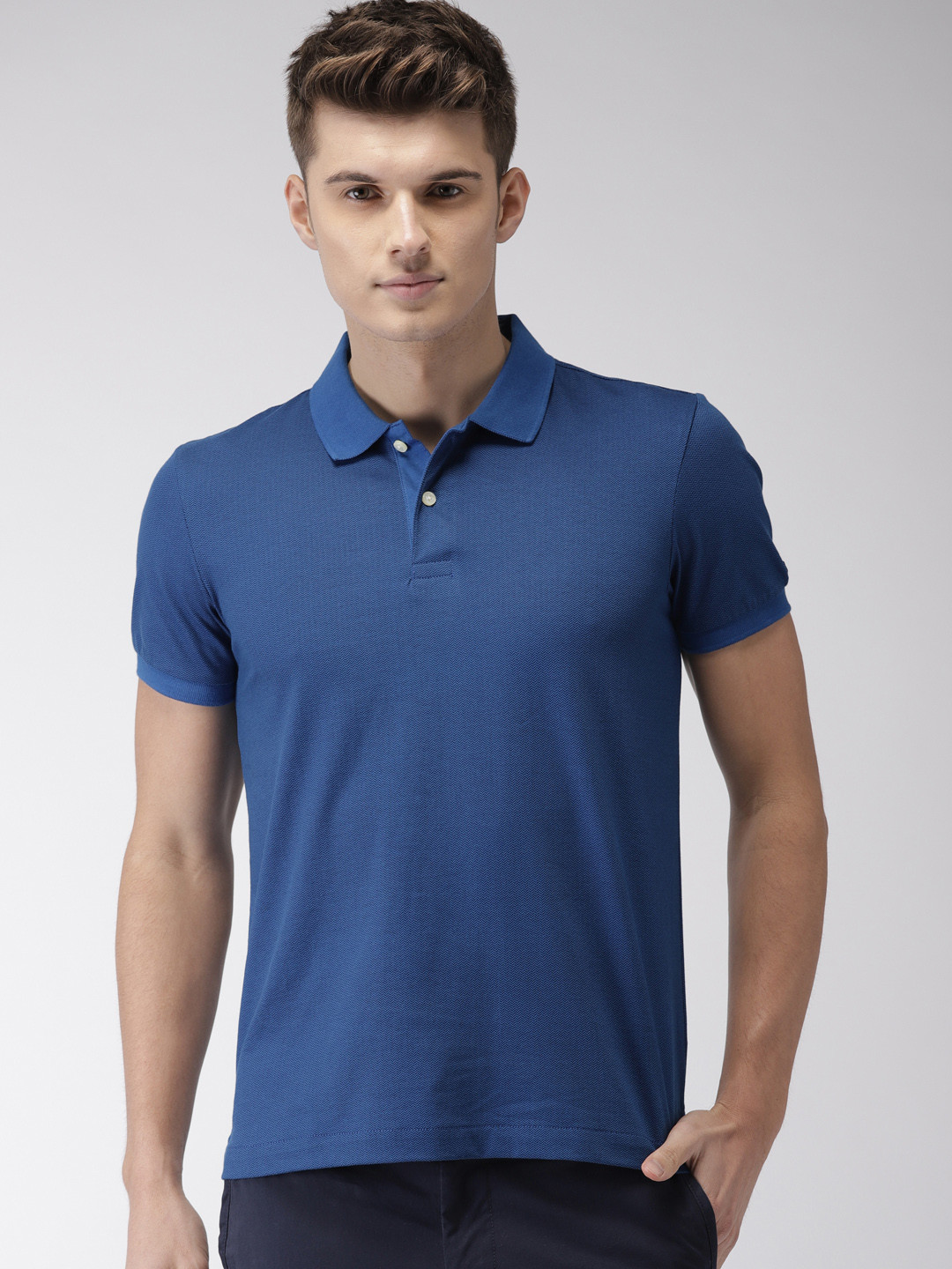 Buy Arrow Sport Men Blue Printed Polo Collar Pure Cotton T Shirt