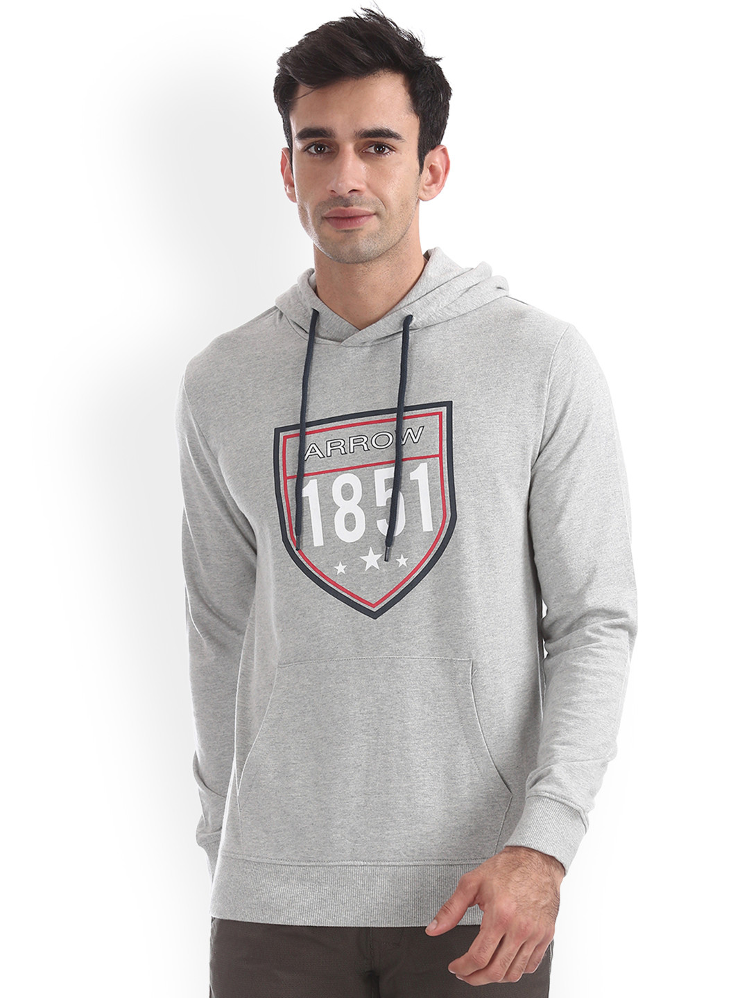Buy Arrow Sport Men Grey Printed Hooded Sweatshirt Sweatshirts for