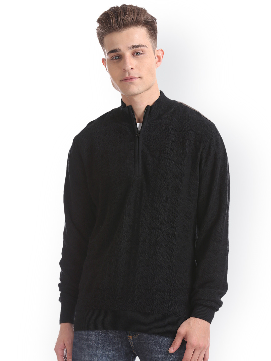 Buy Arrow Sport Men Black Solid Pullover Sweaters for Men 7505380