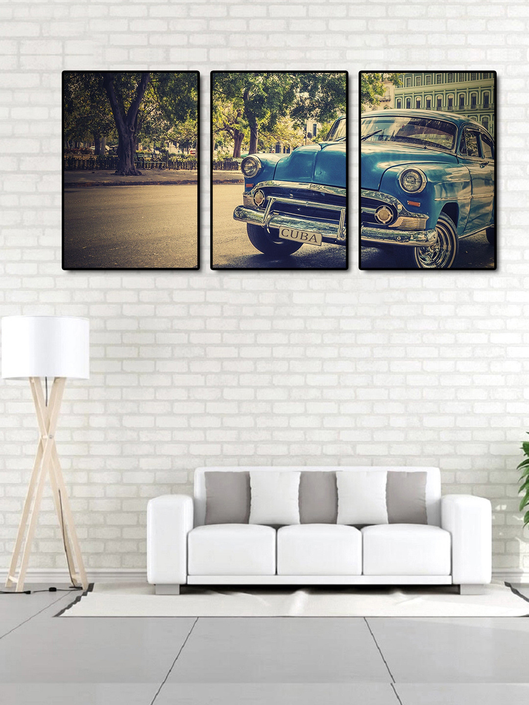 Buy 999Store Brown & Blue 3 Panel Vintage Car Wall Art Wall Art for