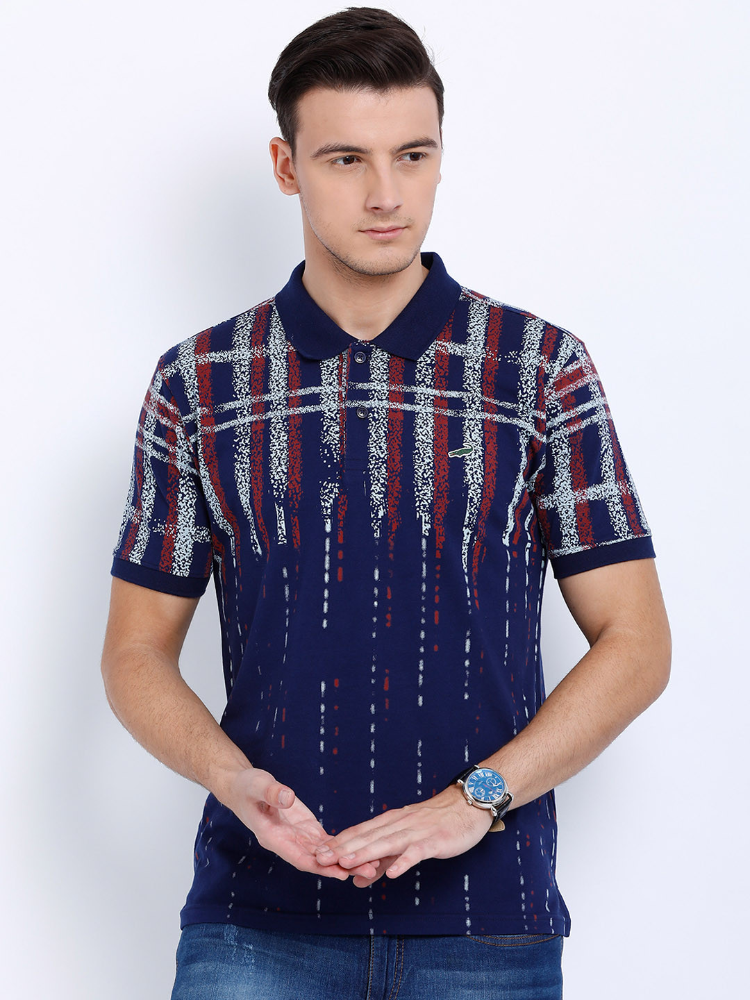 Buy Crocodile Men Navy Blue Printed Polo Collar T Shirt - Tshirts for ...