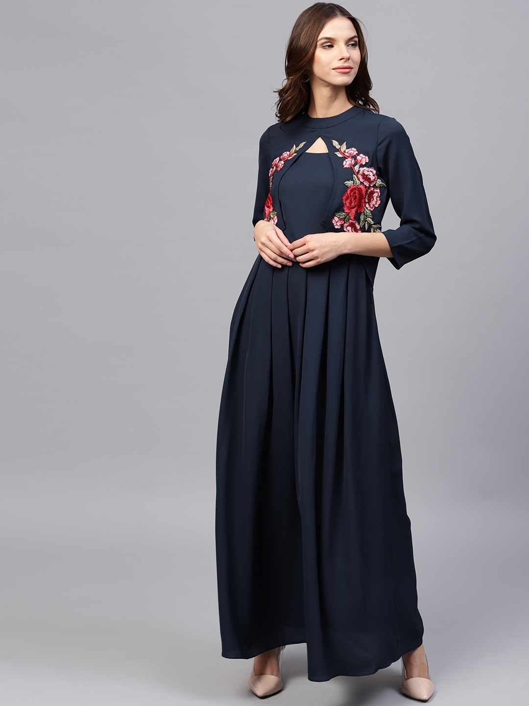 Buy Athena Women Navy Blue Layered Solid Maxi Dress Dresses For Women 7509715 Myntra 8389