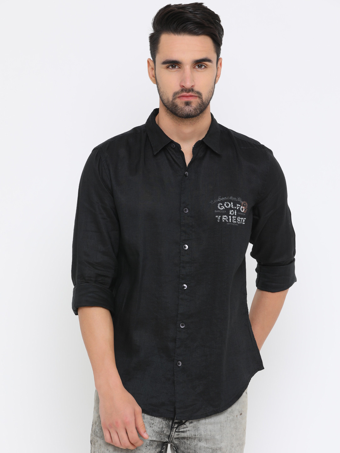 Buy WITH Men Black Slim Fit Solid Linen Casual Shirt Shirts for Men