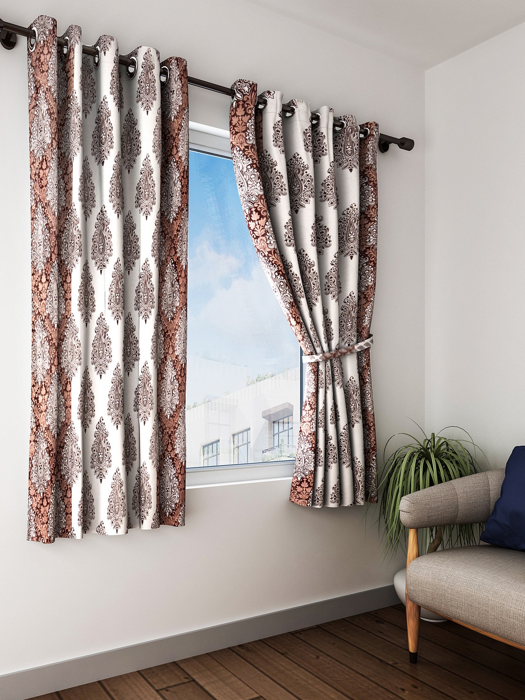Buy Home Sizzler Brown Amp White Set Of 2 Window Curtains