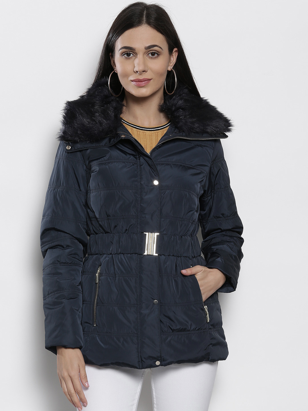 Buy DOROTHY PERKINS Women Navy Blue Solid Padded Jacket Jackets for