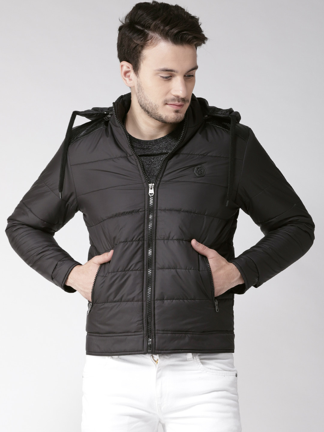 Buy Fort Collins Men Black Solid Padded Jacket With Detachable Hood