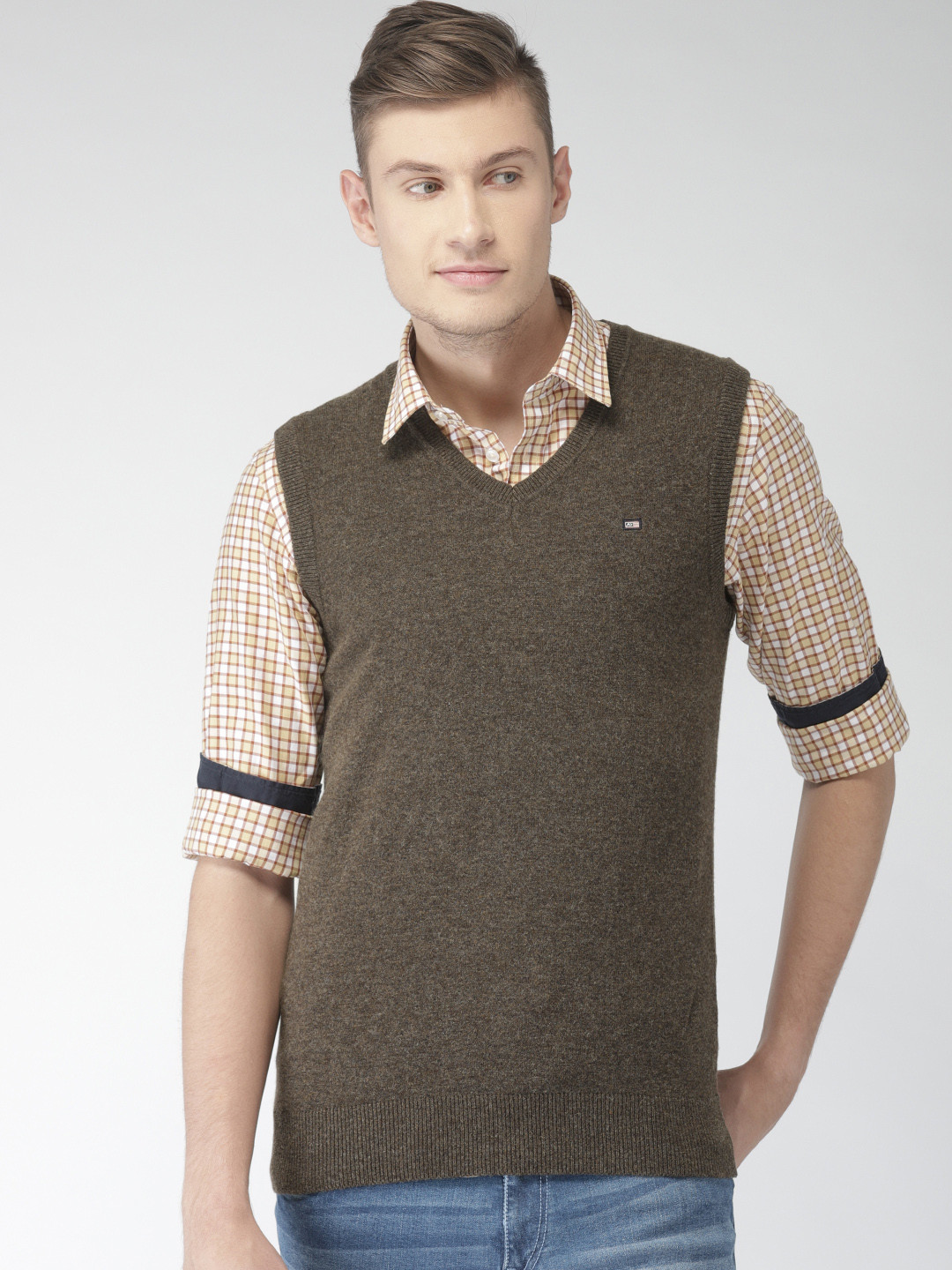 Buy Arrow Sport Men Brown Solid Sweater Vest Sweaters for Men 7513922