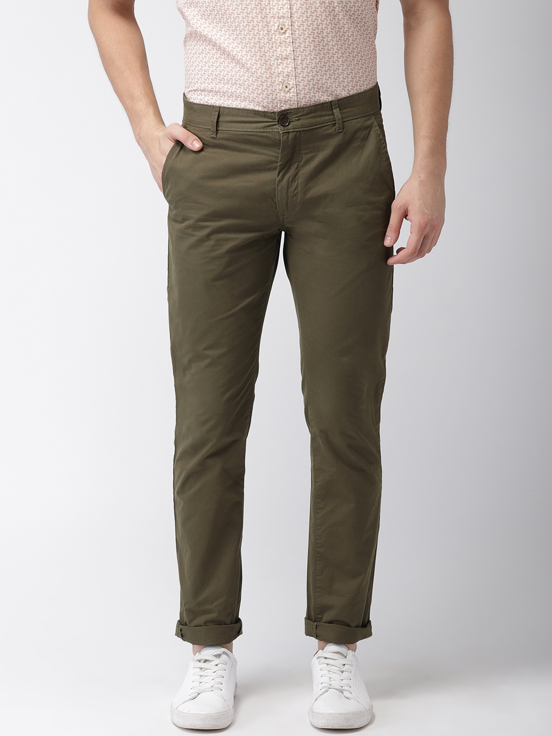 Buy Arrow Sport Men Olive Green Slim Fit Solid Chinos - Trousers for ...