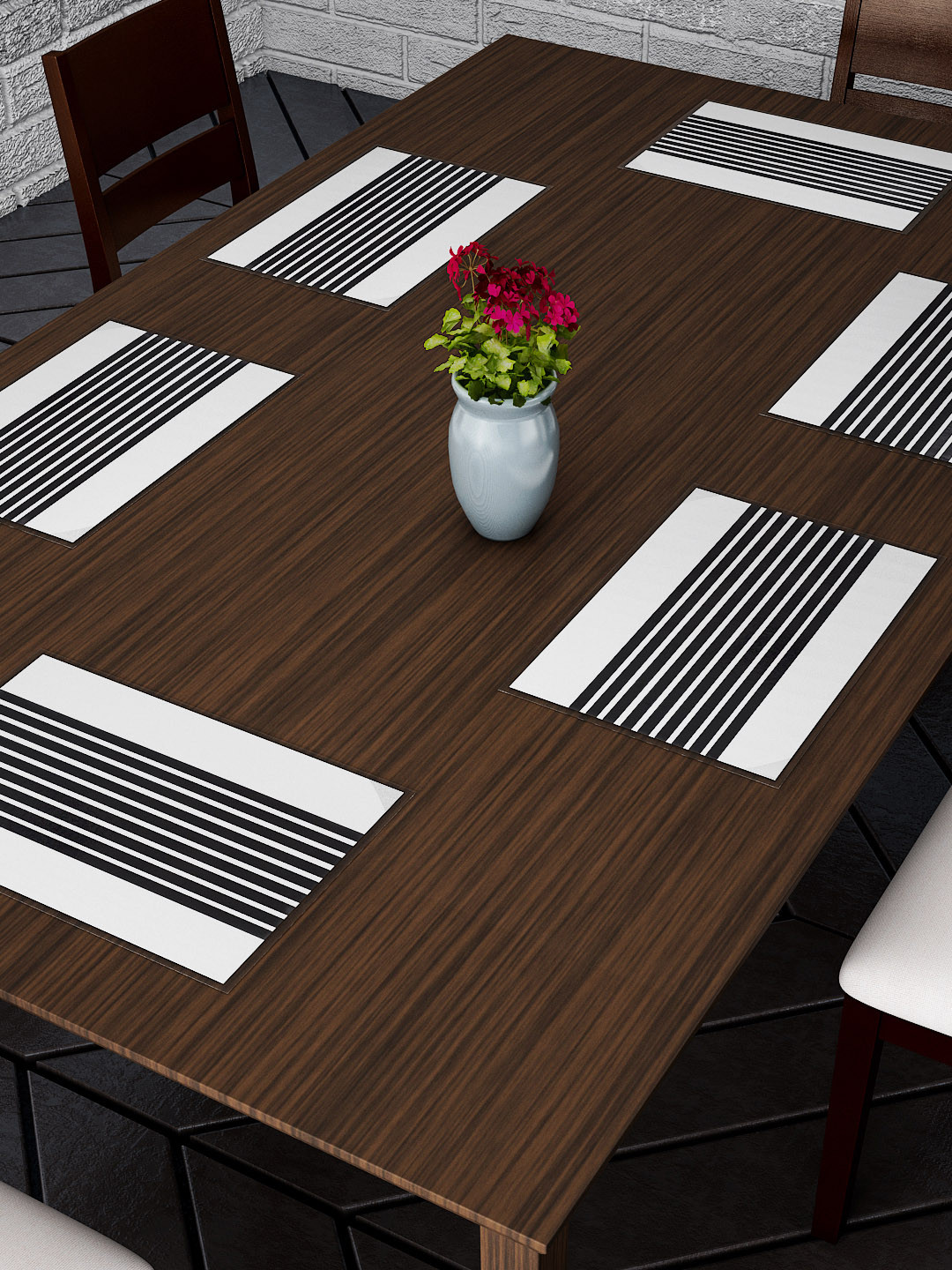 Buy Dreamscape Set Of 6 Black White Striped Table Placemats Table